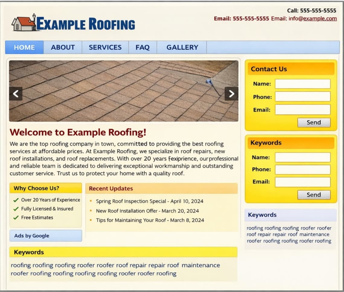 Outdated roofing website example